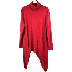 Chicos‎ Sweater Top L or 2 Cashmere Blend Solid Red Turtle Neck Asymmetrical Hem